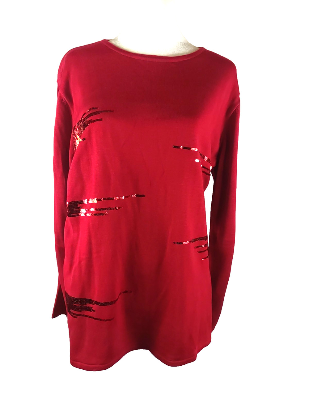Vintage Jenny Women's Red Sequin Sweater Long Sleeve Size Large